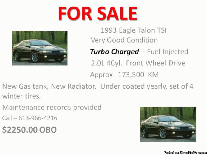 1993 Eagle Talon TSI Turbo Fuel Injected FWD - Price: 2,250 OBO
