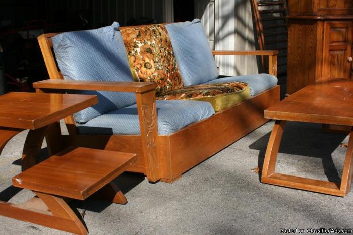 Old Hawian couch,two end tables and coffee table - Price: 75.00