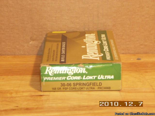 Remington Premier Core-Lokt Ultra Bonded Rifle Ammunition PRC3006B, 30-06 Springfield, Core-Lokt Ultra Bonded, 168 GR, 2800 fps, 20 Rd/bx - Price: 30.00
