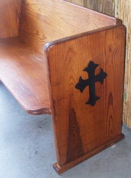 Short Wood Primitive Vintage Church Pew Bench w/ Cross Over 65 Yrs Old - Price: 150.00