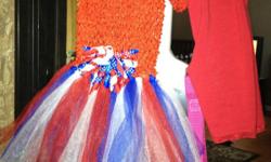 Red white and blue patriotic dress worn only once in pageant won supreme title for patriotic wear matching headband and capri red pants included hand crotched beautiful and excellent condition