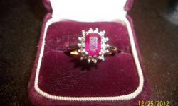 THICK SHANK 14KT YELLOW GOLD
STONE LOOKS TO BE RUBY W/ DIAMONDS
CASH ONLY
&nbsp;