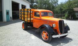 1937 Ford 1 ton stake body truck......frame off restoration....restored in 1980....kept in Private Collection for Early Ford v-8 Collection....climate controlled building.....orginal Gulf Oil truck.....refinished in Gulf Oil Company colors...orange