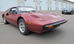 This 1981 Ferrari 308GTSI is an excellent original driver. Rosso Rubino with black leather interior. It has an after-market turbo installed. The car has 45k miles and had it's timing belt done 6 yrs ago. A very solid and straight car and a&nbsp;great buy