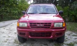 1998 ISUZU RODEO SUV RED EXTERIOR PAINT
102 K 4D 3.2L V6 2WD CD/RADIO TINTED GLASS
LOW MILES FOR THE YEAR!!!
SE HABLA ESPAÃOL.