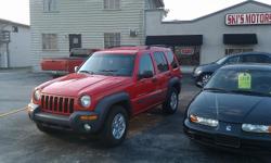 2003 Jeep Liberty Sport 3.7 V6 Automatic 4WD power locks, windows,mirrors,red with black cloth
extra clean
value priced at $5995
Ski's Motors
6048 W Central Ave..... Across from Yark Jeep
Toledo Ohio 43615
419-386-2848
www.skiscarstoledo.com