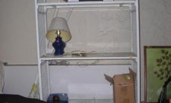 GLASS SHELVES, GOOD CONDITION, SPRAY PAINT THE WICKER ANY COLOR YOU WOULD LIKE.
VERY NICE