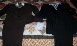 1 Brown Woman's Suit Jacket with button in blouse collar skirt and pants tag still on New I do not wear a size 6
1 Black Woman's Suit Jacket with button in blouse collar skirt and pants, tag is off because I tried on to prove to mom I did not wear a size