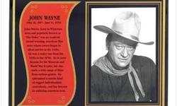 This collector plaque eloquently tells the story of America's most cherished movie tough-man! It proudly features the biography of the legendary John Wayne, accompanied by a colorful classic photo.
A fitting testament to the everlasting appeal of this