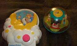 Remember when you had favorite toys, I have a Heady Teddy bear music toy for crib, also a roly poly ball with four horses, that rock back and forth, and a Hickory Dickory clock that will teach your toddler how to tell time. These have been played with,