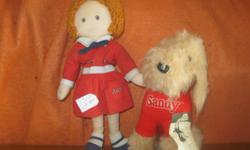 LITTLE ORPHAN ANNIE cloth doll in very good condition.
Her dog, SANDY,&nbsp; a stuffed dog in good condition.
$10 for the set of 2
&nbsp;
Cross streets 10 Mile and Cherry Lane- Meridian
Email or phone 888-5485 for an apt.
&nbsp;
&nbsp;
&nbsp;
&nbsp;