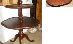 Antique Pastry Pedestal Mahogany Table or Silent Butler Table. Measures from the floor to the top of table 40". -Diameter of Bottom tier is 23Â½" - Middle tier is 16Â½" - Top tier is 11". -- 9" between top and center tier and 10" between center and between