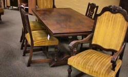 NEW TODAY -- Antique Mahogany Slide Leaf Dining Room Set Its an 8 piece set with and 6 chairs total, 2 captains chairs. and a buffet. The upholstery Is old and not that great. I believe the set is around 80 years old and MAY be Mahogany, but is Not