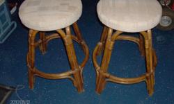 BAMBOO AND MATERIAL BAR STOOLS 2 = $40.00
26 INCHES HIGH BY 16 INCHES ACROSS - VERY STURDY