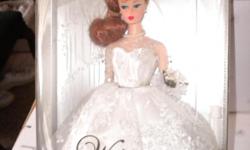 1996 reproduction Collecrtor Edition of 1961>Red head Barbie Wedding Day. $ 40.00 Never open.
2000 speical Millennium Edition Berbie $100.00 never open. $ 100.00
Speical edition Barbie 1996 (Happy Holidays) $ 50.00
If you own a Doll shop I am selling lots