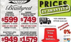 STOP BY TODAY AND SAVE BIG DURING OUR LABOR DAY WEEKEND SALE AT THE MATTRESS CAPITAL! STOP BY TODAY AND SAVE BIG ON ALL BEAUTYREST AND TEMPURPEDIC! QUEEN SETS STARTING AT ONLY $599! GET UP TO $600 OFF TEMPURPEDIC!
&nbsp;
20 YEAR WARRANTY
0% FINANCE
SAME