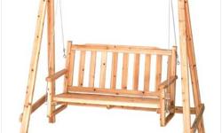 Rustic garden swing is perfect for porch or patio; comfy bench is roomy enough for two! Oil-and-lacquer finished for lasting beauty outdoors. A restful way to dream away the day! Russian pine. Some assembly required. 67 1/3" x 33 1/2" x 65" high.
Due to