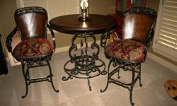 This is a 42 inch high Bisto Table
4 matching chairs.
This is nice, heavy cast iron legs, swivel seats.
Original cost $2,900
Sell for $400.00
email or call 214-450-8632