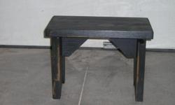 Black, rustic, hand-made bench, 13" high, 11.25" deep, 18" length. Beautifully finished. You have to see it in person to really appreciate it.
