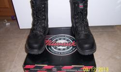 Milwaukee brand trooper boots are like new in box (Black) - Size 9D. Have side zippers in addition to laces. Worn once while rider was on trike. Did not work for shifting pattern on heel/toe shifter.&nbsp; Cost $100+tax new.
&nbsp;