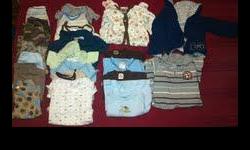 &nbsp;
Boy?s Baby Clothes 6 Months ? Good Condition $10.00 OBO
&nbsp;
Clothes are by Carter?s, Gerber, Absorba, Vitamins Baby, and Koala Baby
Included as pictured (left to right):
&nbsp;
7 Pants
8 Onesies
4 Shirts
1 One piece outfit (Grey Striped)
1 Navy