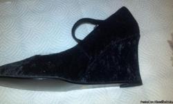 Brand new (never worn) black velvet t-strap wedges with an approx. 3" heel & black espadrille wedges wth an approx. 4" heel & 1" platform.
