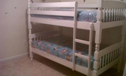 Solid oak wood twin over twin white bunk bed set new in factory boxes for $195.00 free delivery within reason. Call or text me at 678 979 7046