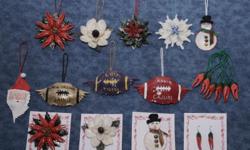 See ornaments are made buy Cajuns from Real Crawfish Claws,Crabs Shells,Garfish Scales,RedfishScales!!! Made in South Louisiana Cajun Country all from the Gulf of Mexico. Go to www.cajunornaments.com/ see our specials too!!!