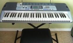 CASIO LK-100 Lighted Keyboard with LCD Display. Good Condition, like New. Features 100 tones and 50 versatile rhythms. Includes Bench, LK-100 User's Guide, DVD, Power adapter and Song Book. GREAT BUY, SEE TO BELIEVE! If you are interes please feel free to