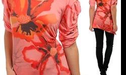 http://lamodema.com
Pink/Orange Floral Printed Scoop Neck Plus Size Top With Hi-Lo Side And Stitched Sleeves
Size XL,2X,3X