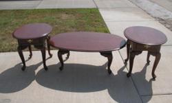 Cherry coffe table and 2 end tables. Perfect Condition