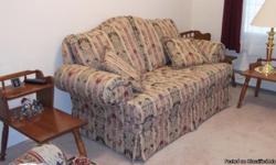 Beautiful couch and matching chair.&nbsp; This one belongs to a 87 year old person, so not much use.&nbsp; Very nice, and I am sure someone will like it.
Love seat and lovely wing chair.&nbsp;&nbsp; Eathan Allen antique tables set of 3.&nbsp; There are