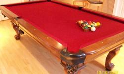 beautiful pool table used but in excellent condition
ball and claw legs leather pockets
2 complete sets of balls 15 and 9 ball rack
4 cues 1 bridge cue cue stick display/holder wall mounted
2 table brush
$1000
941-726-3343