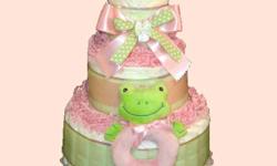 Want a unique gift for the mom-to-be? How about a custom made Diaper Cake?!? $40 and up depending on size and item choice. (Will deliver in Austin for FREE!)
I will do most any theme and you can choose the items on the cake you would like. Some popular