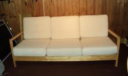 DAVENPORT (3 CUSHION) AND CHAIR, OFF-WHITE WASHABLE CUSHIONS WITH LIGHT OAK FRAME. EXCELLENT CONDITION. $95.00 OBO. 419-474-7630