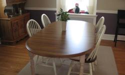 dining set with 4 chairs caramel/stone white oak finish excellent condition gently used.