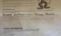 TICKET ENTITLEMENT : This eTicket is valid for one (1) day of admission during regular operating hours to the parks at One (1) day for Magic Kingdom, Disney animal Kingdom, Epcot, Disney Hollywood studios, Two tickets for sale: $120.00 for both.