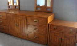 Drexel Heritage Oak Bedroom Set. Great Condition. 13 Drawer Dresser. 2 Night Stands. 2 Large Rectangular Wall Mirrors. 1 Queen Size Bed. Contact # 248-330-4063