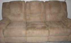 Beige microsuede power reclining sofa with matching manual loveseat. One year old.
We are the orignial owners. The set is in perfect condition. If purchased, you must make arrangments to pick them up.