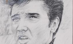 ELVIS PRESLEY PICTURE
By Robert Meurer 1995
I am guessing he did a pencil drawing of Elvis Presley and made copies for sale.
Picture is unframed and will be rolled up when shipped.
Right now picture was taken in a plastic frame to keep it safe. There are