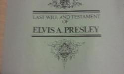 I AM SELLING A COPY OF ELVIS PRESSLEY LAST WILL OF TESTAMINT&nbsp; THIS IS A VERY RARE ITEM AND IT HAS EVERYTHING IN THERE OF WHAT HE LEFT HIS DAUGHTER. AND ALOT OF OTHER INTERESTING THINGS HE WROTE..&nbsp; I SOLD THESE AT MY LOCAL AUCTION HOUSE AND 1 OF