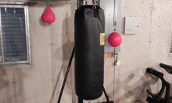 This piece of equipment has been lightly used. There are no flaws to this. The heavy bag weighs 70lbs.