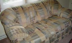 3 piece Family Room Furniture. &nbsp;2 seat sofa, chair and ottoman. &nbsp;Biege, brown, blue and green speck Good condition. &nbsp;No smoke or pets in home