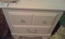 Off white victorian style young girl's bedroom furniture. Includes dresser, desk, end table, and bed frame