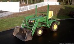 Like new John Deere 445 Compact Utility Tractor with 778 hours. Equipment included: 47" two stage snowblower, 48" bucket loader, and 48" mower with power flo bagger. Asking $6,900.