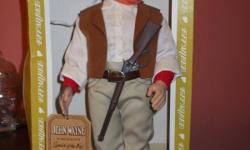 For sale is a hard-to-find John Wayne doll. This is the "Duke" as you knew and loved him. He is 17" tall vinyl figure. Made in 1981 only. He is in mint condition, from smoke-free home. Comes with letter from Michael Wayne of Wayne Enterprises endorsing
