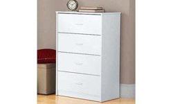 Item Description.
This four-drawer chest in a classic white finish will add functional storage to your home. It features easy-glide drawers is easy to assemble.
?4 easy glide drawers with ample space
?Easy to assemble
Read more: