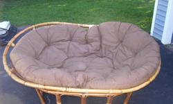 Pier 1 Papasan Couch with Tan Cushion.&nbsp; Great for small spaces, dens and collage dorms.&nbsp; Call at 705-5547.&nbsp; Ask for Sue