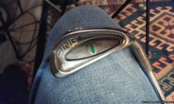&nbsp;&nbsp;
Full set of Ping Eye Green Dot Cat Eyes, irons, 2 thru SW. Full Set Of Ping Woods, 1, 3, 5 & Ping Putter.
A HARD TO FIND SET WITH MATCHING SET OF SERIAL NUMBERS
The clubs have like new Lamkin grips.
The clubs have been used and used