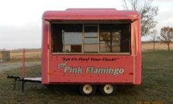 CHECK OUT THIS GREAT, EYE CATCHING TRAILER FOR GREAT INCOME POTENTIAL!
FOR SALE: THE PINK FLAMINGO CONCESSION/FOOD TRAILER!!
10.5' x 9' Fiberglass concession trailer in EXCELLANT CONDITION! Serve out of TWO SIDES!
This trailer is perfect! It tows easily,
